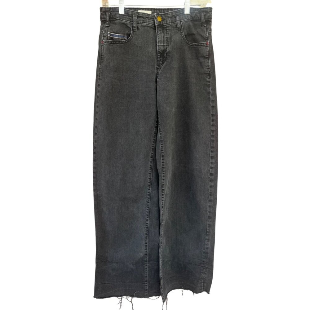 PILCRO Anthropologie Wide Leg Raw Hem Pants Size 28 Black Cotton Linen Blend